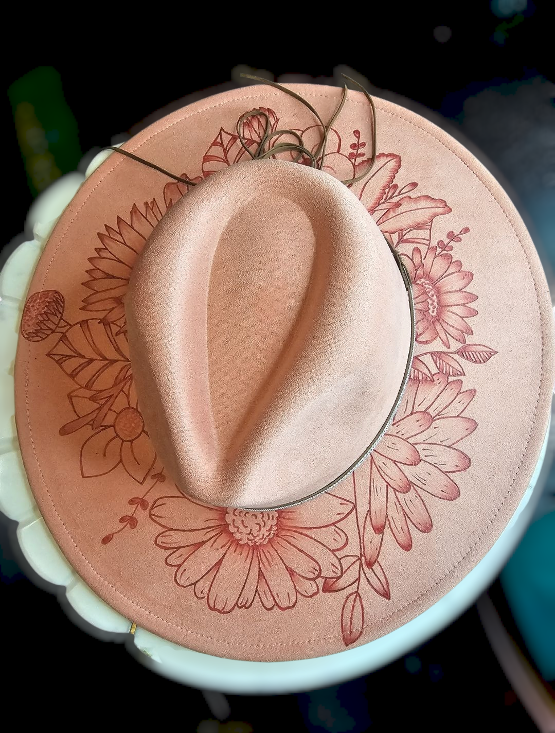 Blush Bloom Flat Brim Hand Burned