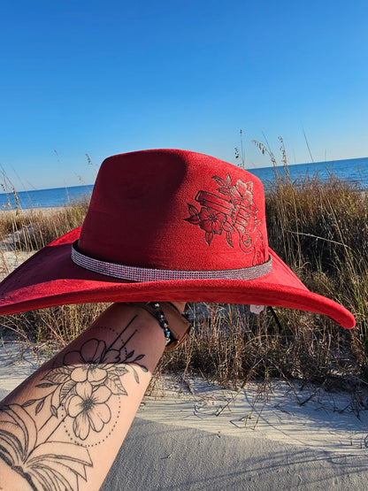 Rebel Bloom Hand Burned Cowboy Hat