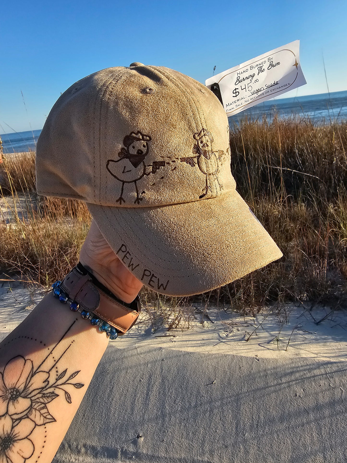 Pew Pew Poultry Hand Burned Baseball Cap