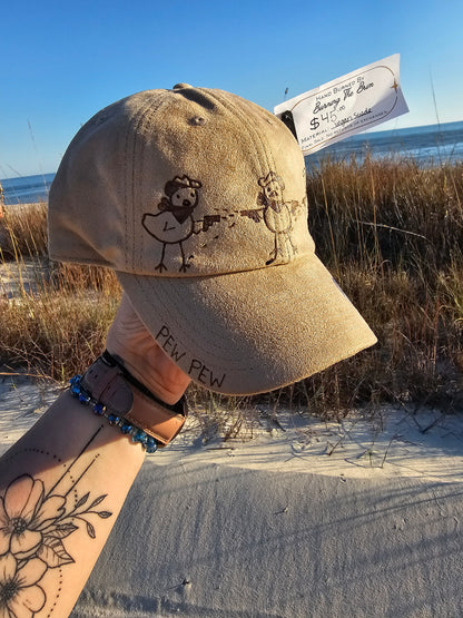 Pew Pew Poultry Hand Burned Baseball Cap
