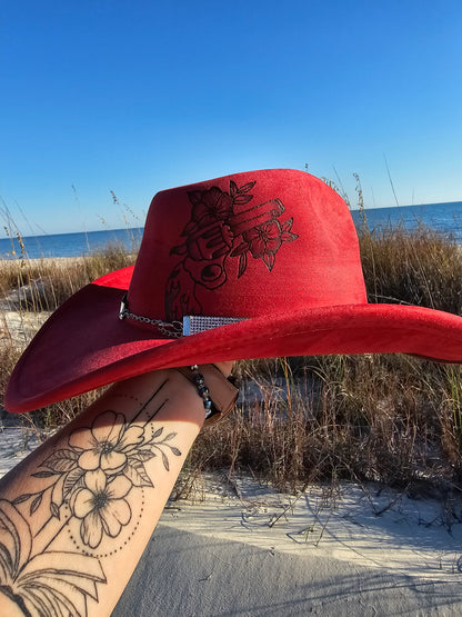 Rebel Bloom Hand Burned Cowboy Hat