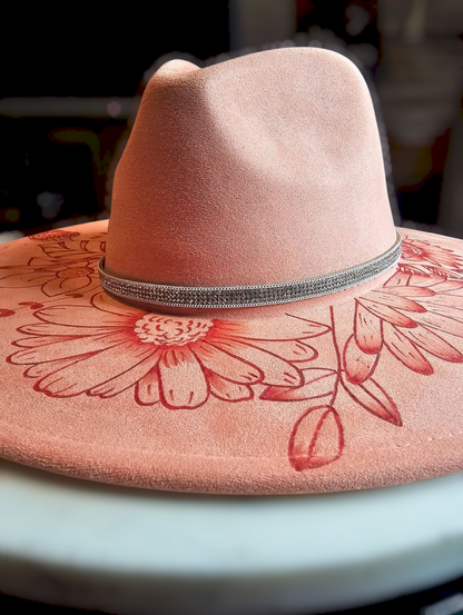 Blush Bloom Flat Brim Hand Burned