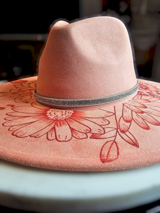 Blush Bloom Flat Brim Hand Burned