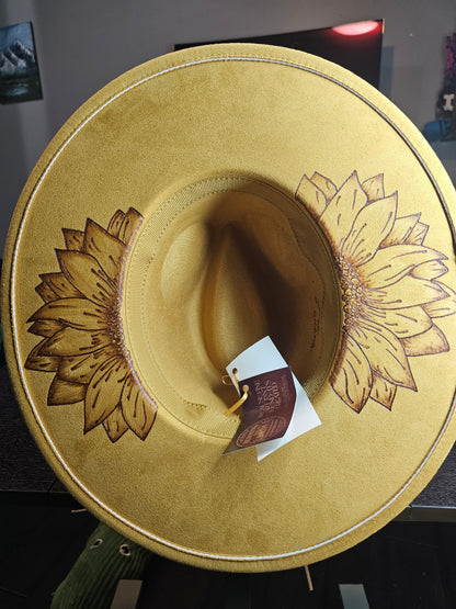 Golden Bloom Flat Brim Hand Burned Hat